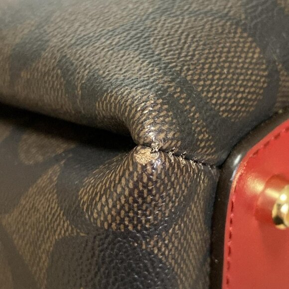 Auth COACH Mini Lillie Carryall 91494 Dark Brown Black Red PVC Leather - Handbag - Picture 10 of 10